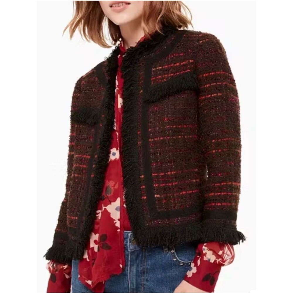 Kate Spade New York Multi Tweed Fringe Blazer Jacket in Bittersweet Size 4
